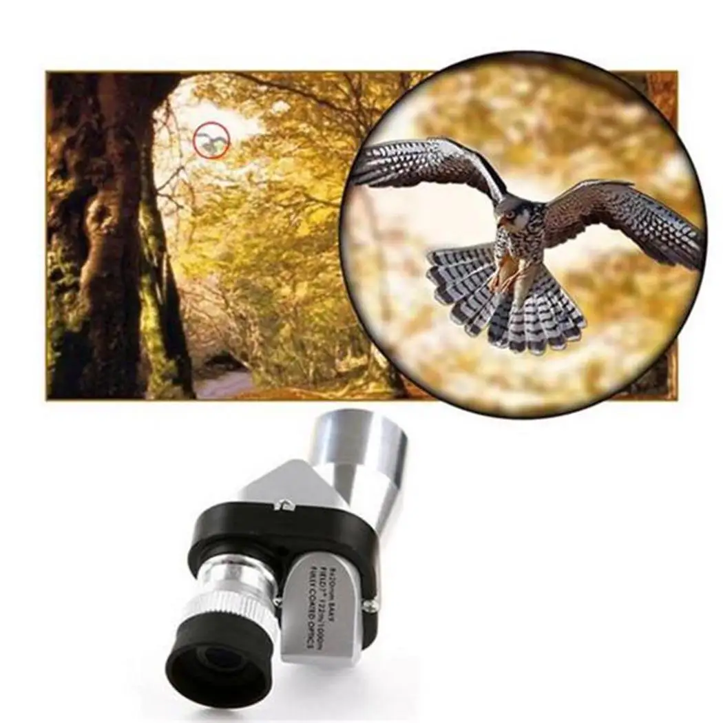 8x20 монокулярный телескоп для наблюдения за птицами для охоты, Зрительная труба, Монокуляры 282ft/1000yds, серебристый, черный