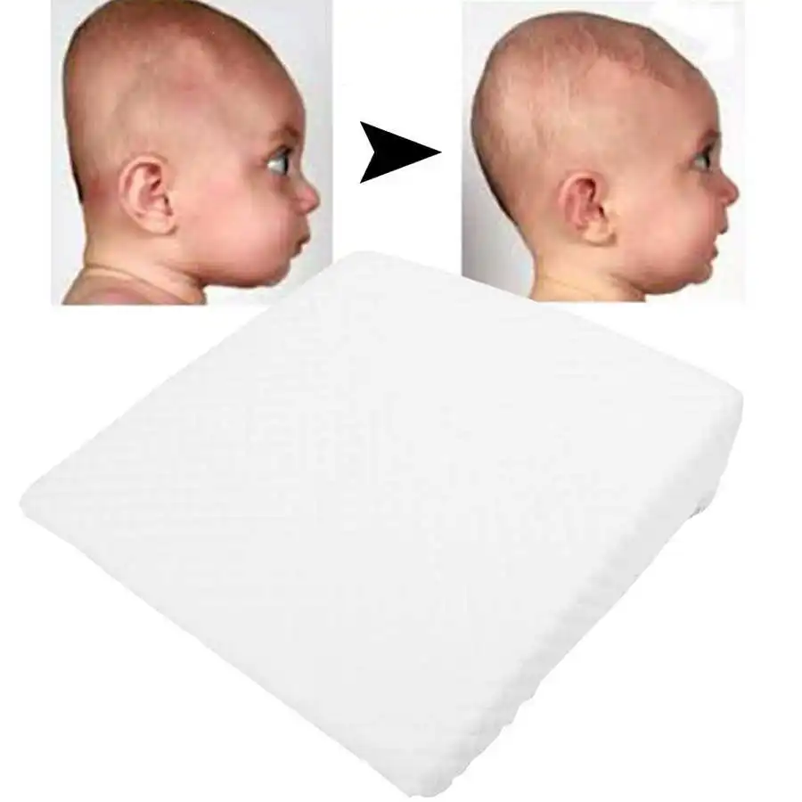 Baby Wedge Pillow Cushion Bassinet Anti-Reflux Flat-Head Prevent White Raised