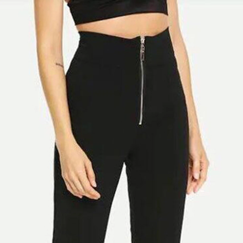 Women Autumn Easy Regular Trousers Flare High Waist Hippie Slim Zipper Pants Female Flare Palazzo Fashion Streetwear 808