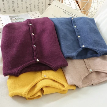 

2020 winter new knitted women sweaters and cardigan all match solid candy collar button lady female outwear coat tops