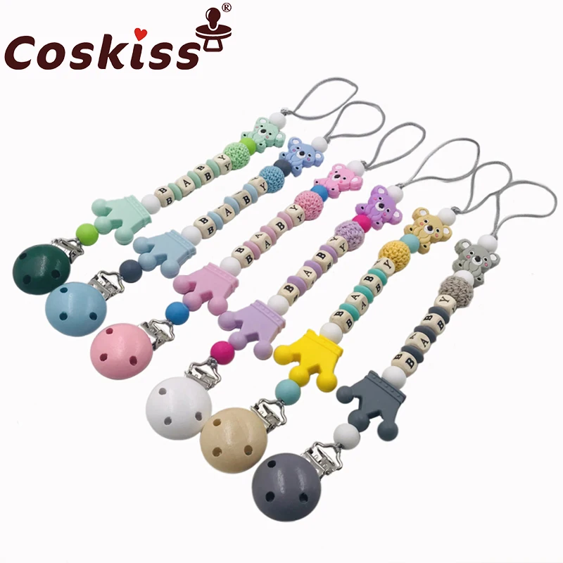 

Baby Teether Pacifier Chain Organic Teether Natural Teething Grasping Toy Silicone Beads Toddler Teether Newborn DIY Baby Gift