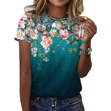 

Nieuwe Vrouwen T-shirt Fashion Zomer Korte Mouw Casual Comfortabele Alle-Wedstrijd Top 3D Rose Print Elegante Kleding