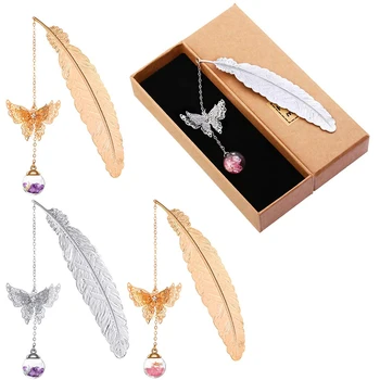 

4 Pieces Feather Bookmarks, Student Reading Page Markers Bookend Pendant Bookmark for Readers, Women and Children