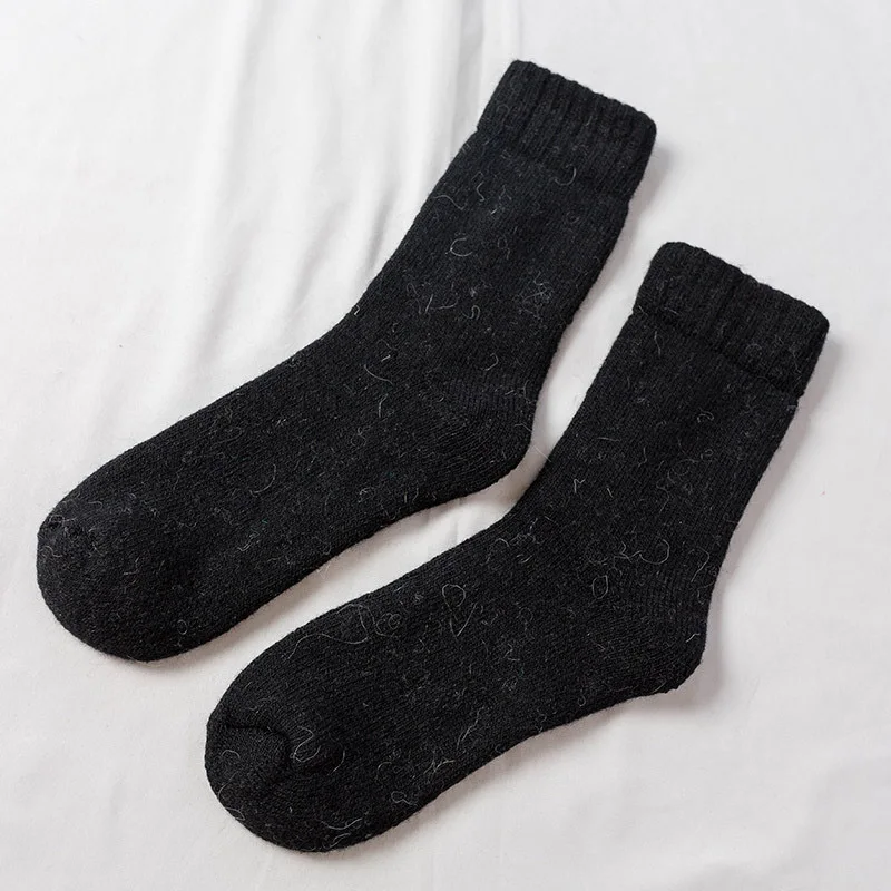 Высокое качество, популярные мужские шерстяные зимние носки для холодной погоды, одноцветные носки для снежной погоды, 1 пара, супер толстые теплые носки для женщин и мужчин - Цвет: Black men