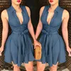 Sexy v-neck Dresses for Ladies Women Summer Casual sleeveless button mini dress 2022 Autumn Demin dress Clubwear vestido ► Photo 1/6
