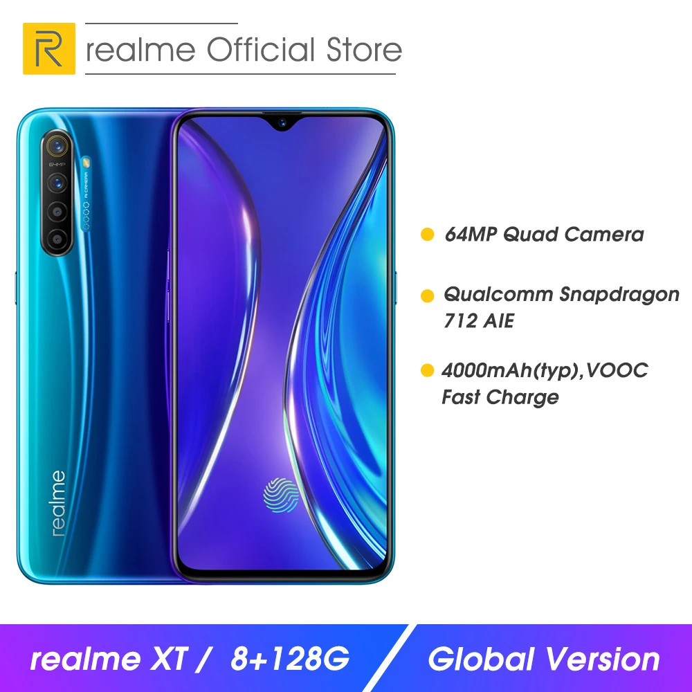 Мобильный телефон realme XT 8 ram 128GB rom NFC Snapdragon 712 AIE 64MP Quad camera мобильный VOOC 20W быстрая