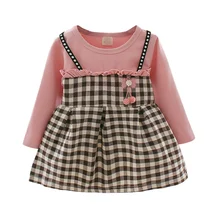 Одежда для малышей осеннее платье в клетку с принтом для маленьких девочек от 3 до 36 месяцев Повседневный Детский сарафан принцессы с длинными рукавами из 2 предметов