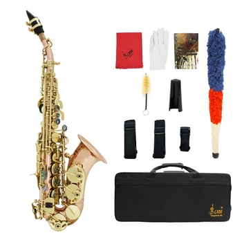 

Bb Soprano Saxophone Sax Phosphor Copper with Carry Case Gloves Cleaning Cloth Brush Sax Strap Mouthpiece Brush Set