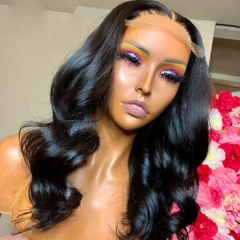 

Jet Black Natural Deep 13x4 lace Part Wig Middle Part Brazilian Hair Wigs With Baby Hair For Black Women