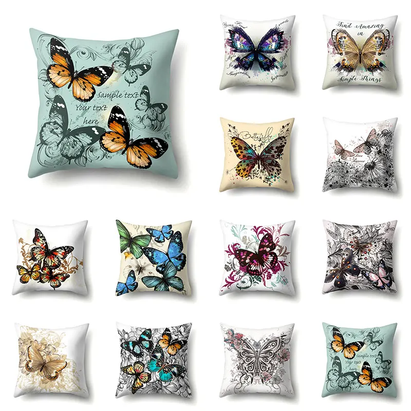

Butterfly Printed Polyester Cushion Cover 45*45cm Throw Pillow Pillowcase Cojines Decorativos Para Sofa Home Bedroom Decor