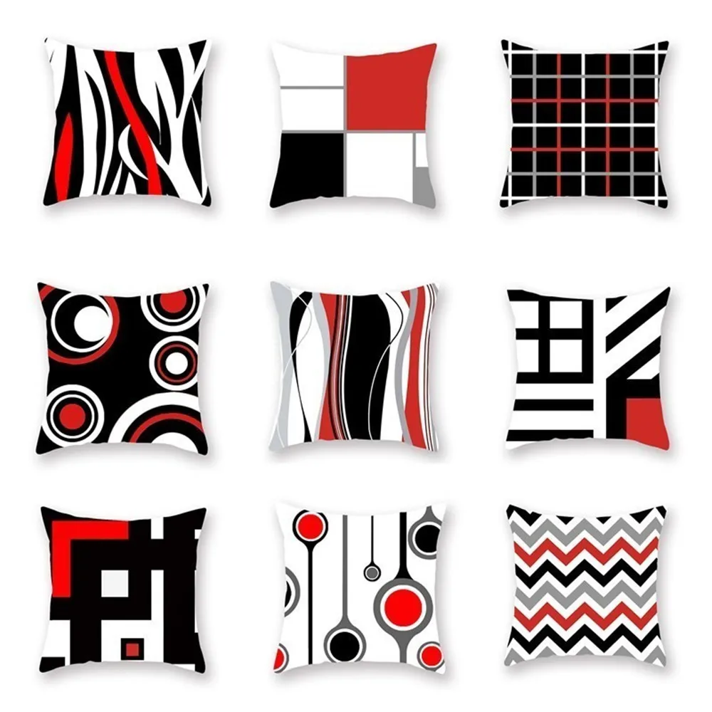 

Geometric Pillows Cover Red Black 45*45cm 100% Polyester Plaid Pattern Pillow Case for Living Room Hotel Pillowcase
