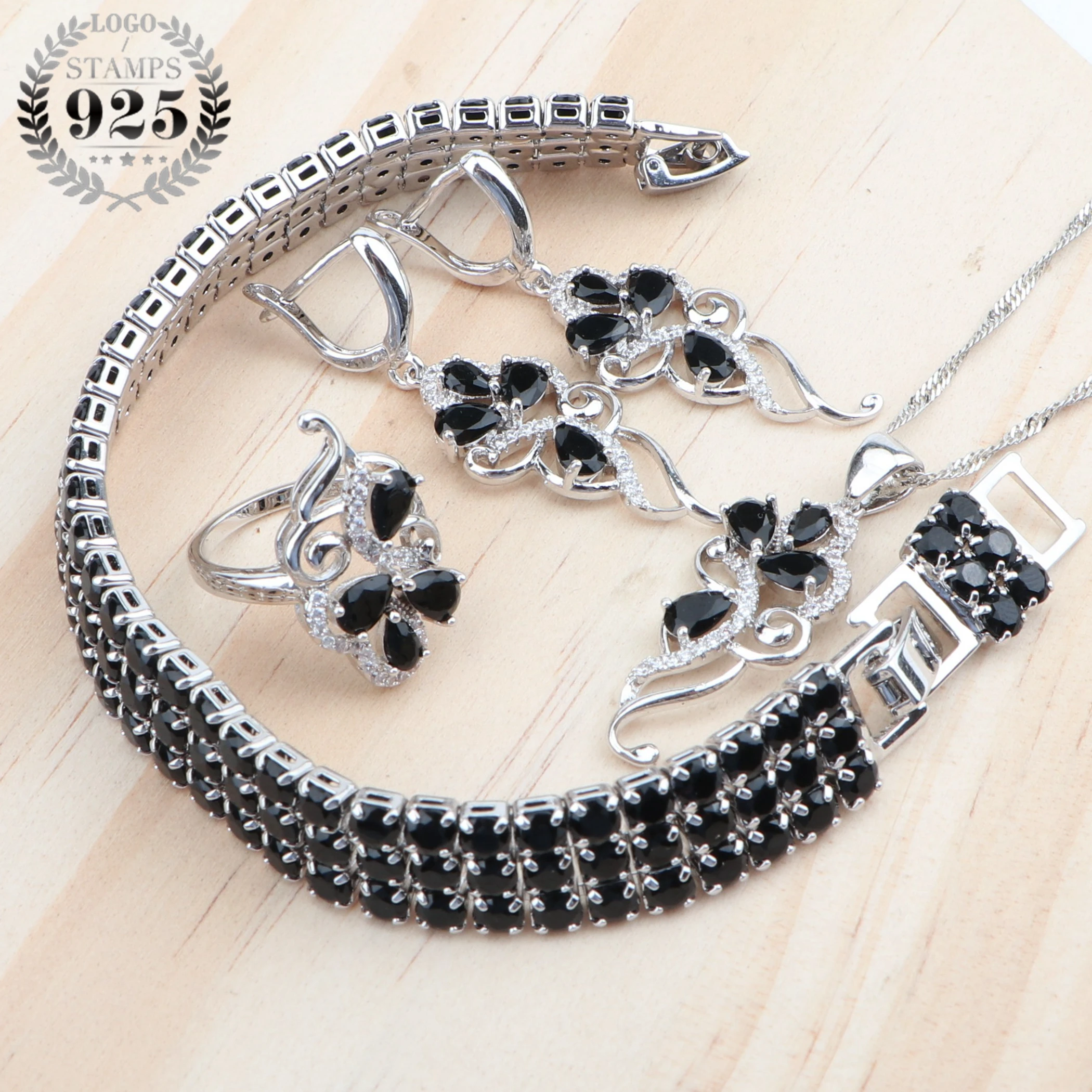 Zirconia Luxury Bridal Jewelry Sets Wedding Costume 925 Silver Bracelet Rings Earrings Pendant Necklace Set For Women | Украшения и