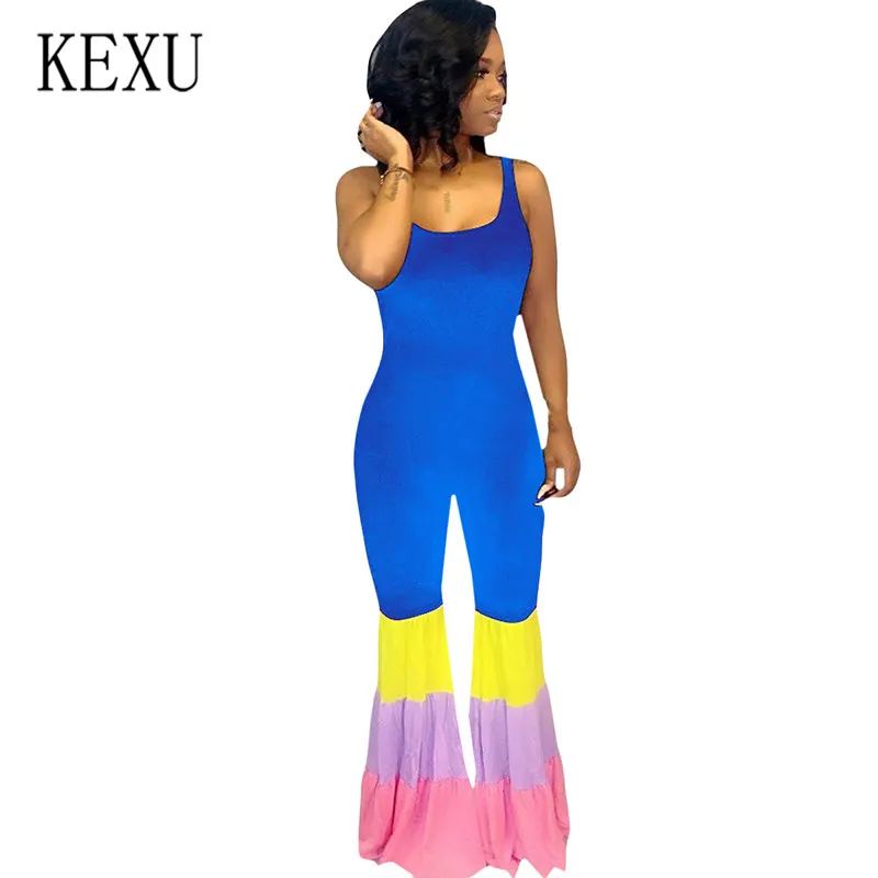 

KEXU Sleeveless Hollow Out Long Pants Women Jumpsuits Newest Sexy Bodycon Patchwork Skinny Playsuits Summer Plus Size XXL Mujer