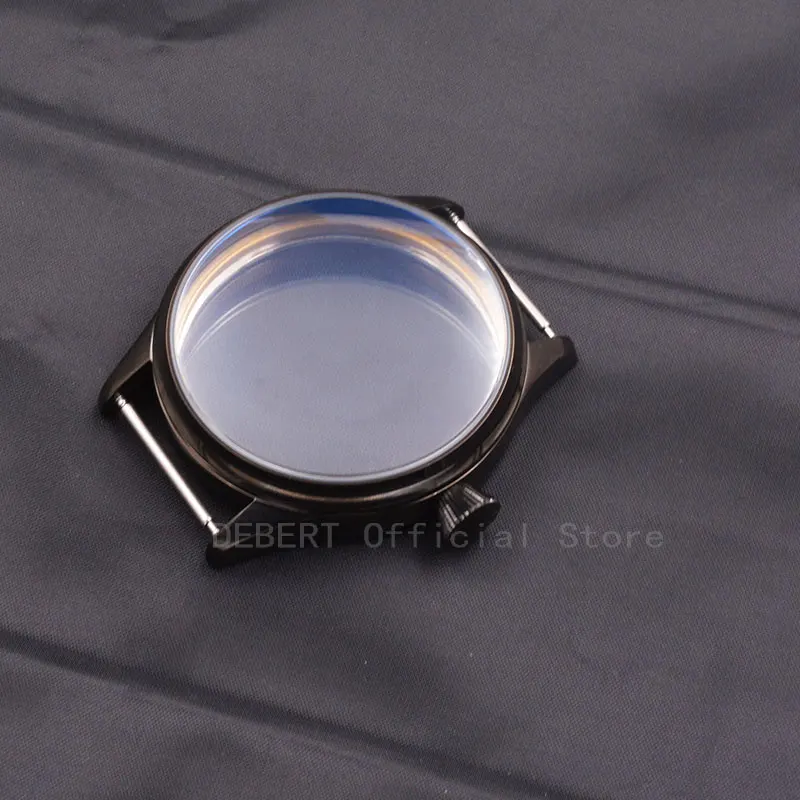 case 1diamond crown 44 мм чехол deber черный PVD стерильный чехол для часов комплект ETA 6497 6498 Чайка st3600 механизм с ручным заводом 3 вида короны - Цвет: case 1diamond crown