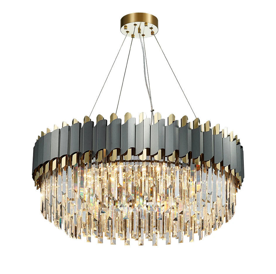 LED Art Deco Black Golden Stainless Steel Crystal Chandelier Hanging Lamp Lighting Lustre Chandelier Lighting Fixture For Foyer