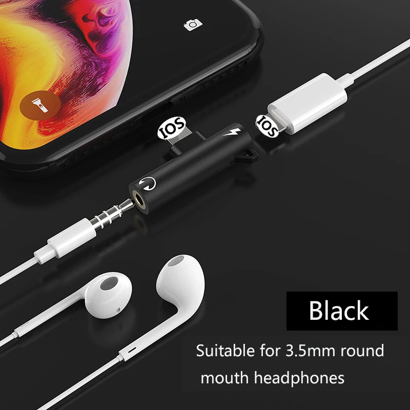 black Для Apple 3,5 мм разъем для наушников адаптер для iPhone X 7 8 Plus XS Max XR аудио зарядный сплиттер для наушников AUX разъем конвертер - Цвет: black