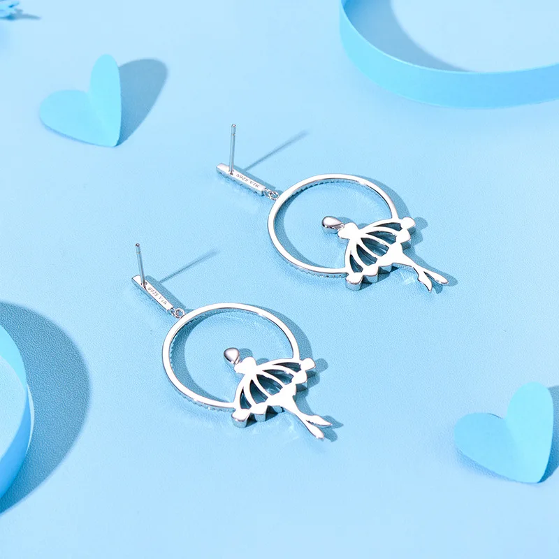 LK original design European and American style 925 sterling silver earrings ballet girl with diamond earrings fashion