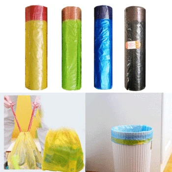 

15 pcs/Roll Durable Trash Bag Household Drawstring Strong Disposable Kitchen Plastic Wastebasket Trash Pouch