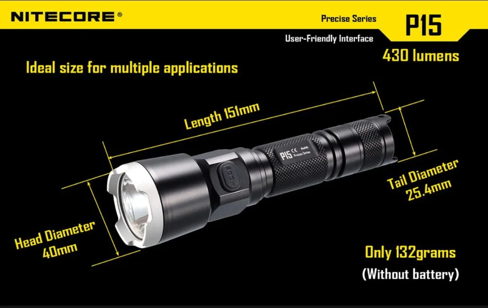 Nitecore P15 CREE XP-G2(R5) 430 люмен тактический фонарь 18650 Аккумулятор для самообороны