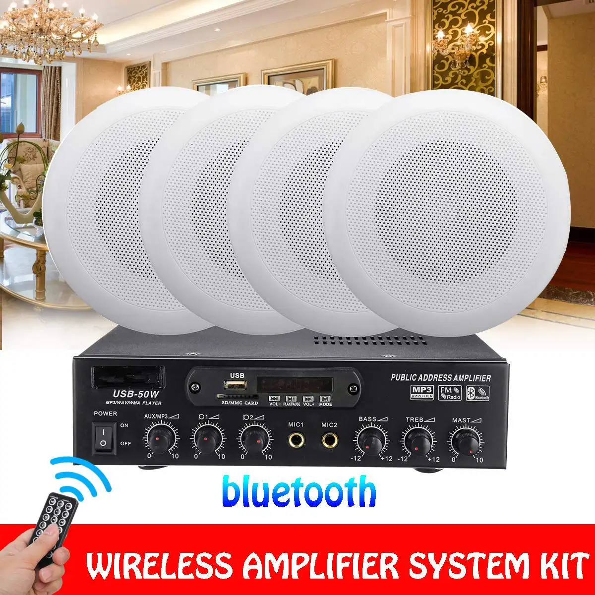 

Home HIFI Audio bluetooth Power Supply Amplifier 12V/220V 50W Subwoofer Stereo FM Radio Amplifier Woofer Ceiling Speaker Set