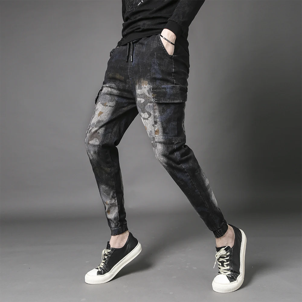

Hot Sale Men Jeans Fashion Winter Thick Denim Cargo Pants Men Slim Fit Casual Camouflage Print Jeans Trousers Men Streetwear 36