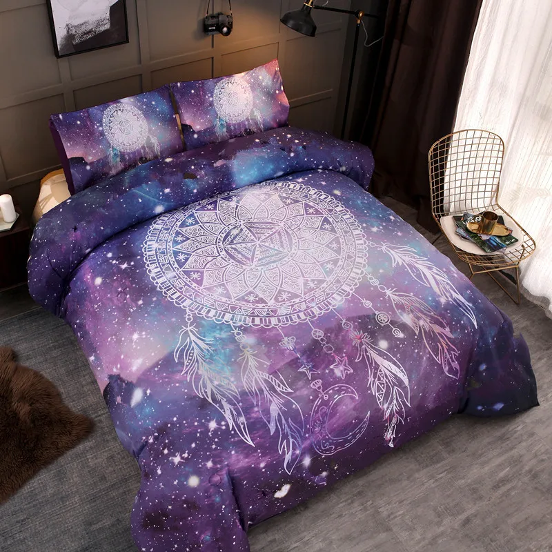Girls Dreamcatcher Bedding Set Blue Galaxy Duvet Cover for Kids Daughter Boho Dream Catcher Comforter Cover Bohemian Feather Bedspread Cover Bedroom Decor Quilt Cover 2Pcs Twin Size