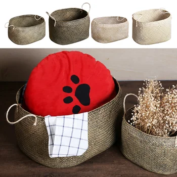 

Natural Seagrass Belly Basket with Handles, Large / Small Storage Laundry Basket (2 Colors Available)