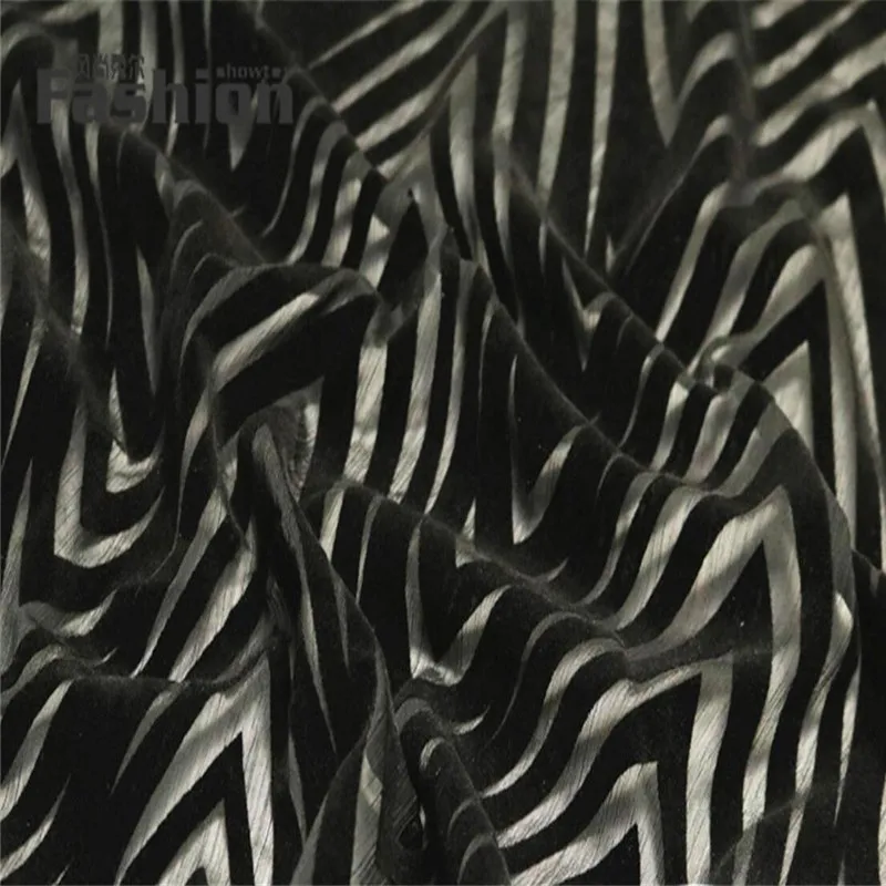 1.48m*1m Geometric Lines Chiffon Flocking Fabric Crepe Printing 75D Chiffon Crepe Velvet Fabric for DIY Clothing Decor