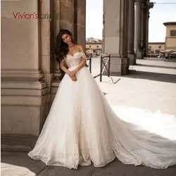 Vivian's Bridal 2019, роскошное кружевное свадебное платье со шлейфом, сексуальное, с открытыми плечами, милое, с открытой спиной, из сетчатой ткани