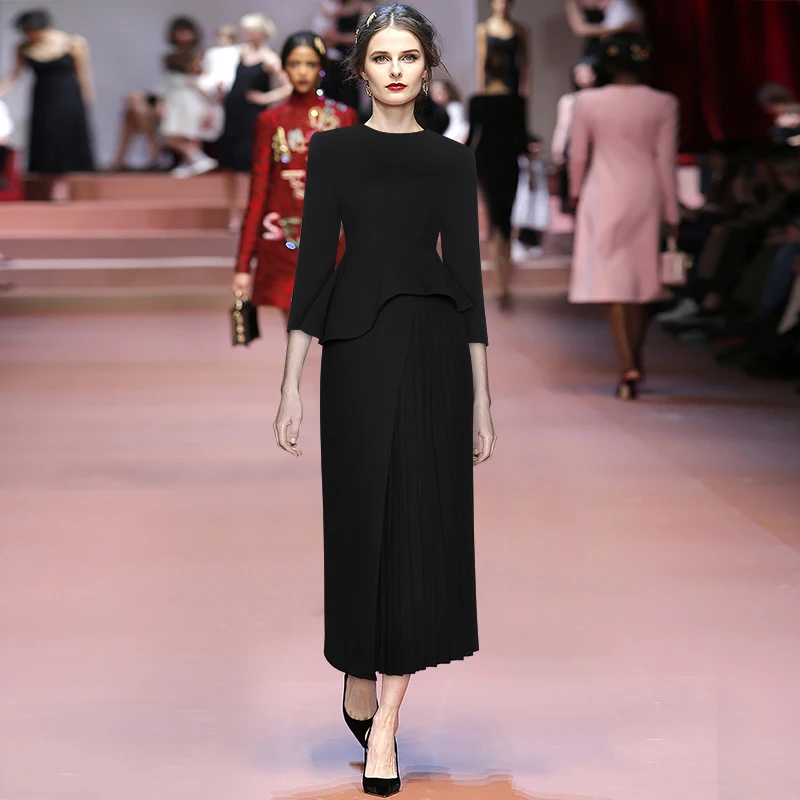 直売格安 女性用長袖プリーツロングスカート ラウンドカラー ノベルティ 秋 3 4スリーブ フリルトップ ch01 純正ストア Nkmcertificadora Com Br