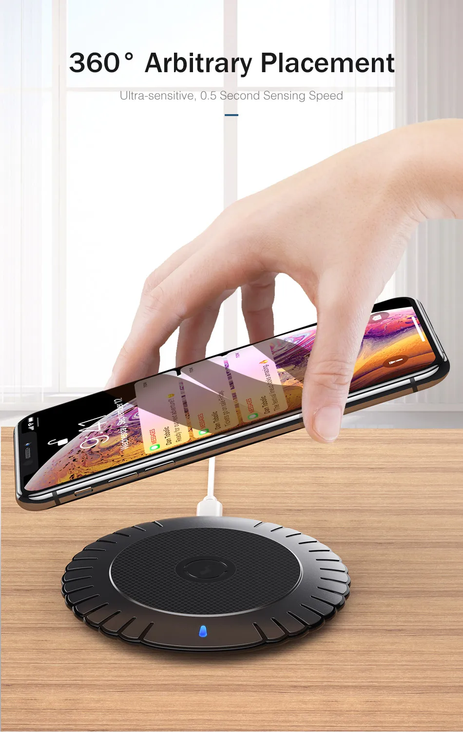 YKZ, 5 Вт, 10 Вт, беспроводное зарядное устройство Qi для iPhone X, XS, 8 Plus, беспроводная зарядная панель, светодиодный светильник-индикатор для samsung S8, S9, huawei