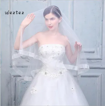 

Wedding Veil Ribbon Edge Fingertip One Layer Soft Tulle Short Bridal Veil Accessories TS274