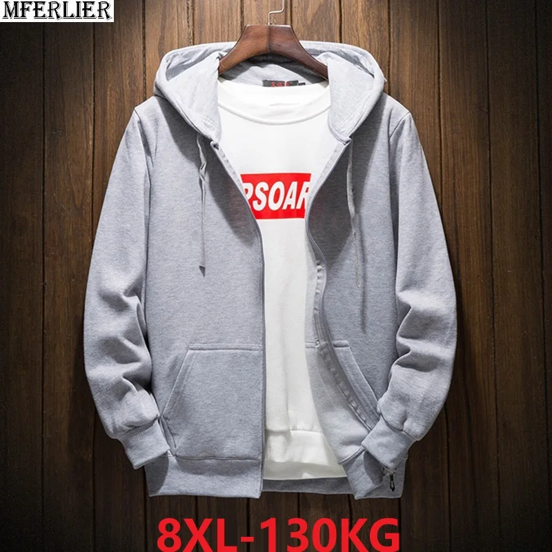 

autumn men hipster streetwear fleece Hoodies Sweatshirts hooded zipper plus size big 6XL 7XL 8XL winter sports black red coat 54