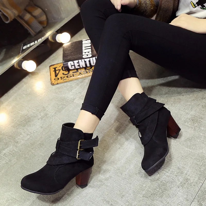 Ковбойские ботинки на толстом каблуке 6 см Женские Size35 42 из замши Femme Hiver Осенняя