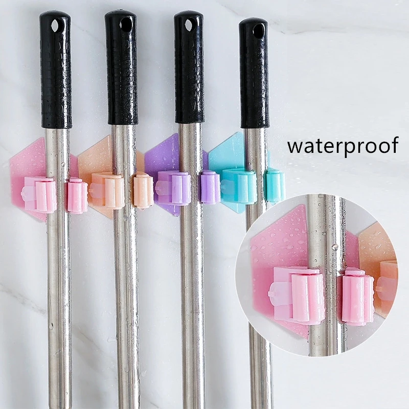 4Pcs Mop Broom Holder Wall Mounted Mop Holder Household Adhesive Storage Broom Hanger Mop Hook Racks Kitchen Bathroom Organizer