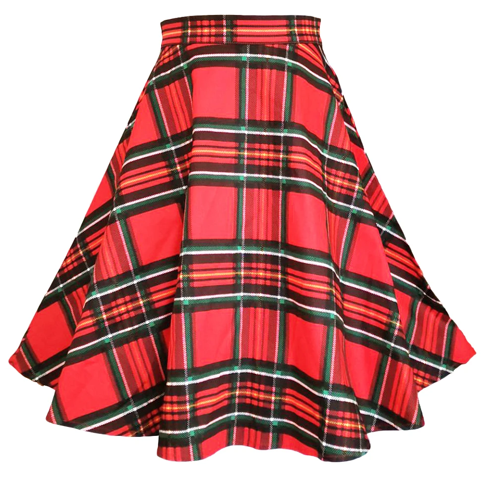 Хлопковая клетчатая Женская юбка размера плюс, Свинг, высокая талия, рокабилли, полный круг, Skater Skirt Midi, короткие юбки Pinup - Цвет: 3