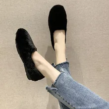 EOEODOIT/осенне-зимняя теплая хлопковая обувь; повседневные женские лоферы с круглым носком без застежки; Милая женская обувь; домашняя обувь