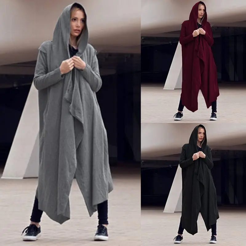 remarkable Women Vintage Hooded Long Jackets Celmia 2019 Autumn Winter Coats Casual Loose Knitted Asymmetrical