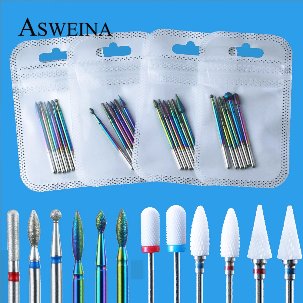 6/7pc cortador de fresado de taladro de cerámica para uñas Bits para manicura Mills eliminar broca para uñas de Gel de manicura máquina herramientas