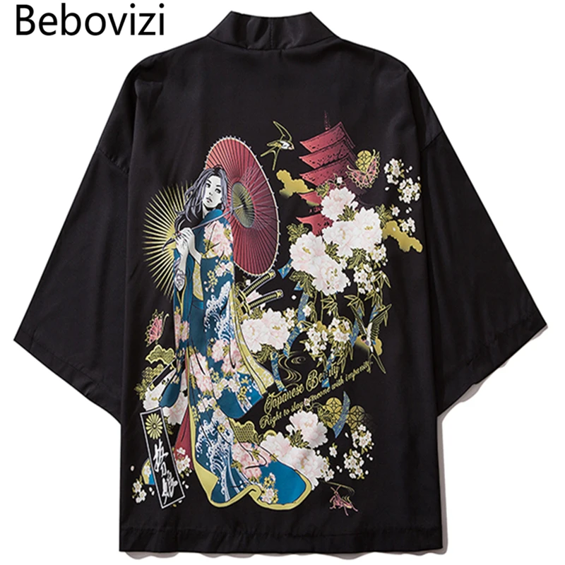 Bebovizi 2020 Women Chinese Style Kimono Yukata Casual Anime Print Traditional Kimonos Clothing Men Japanese Robe Coat