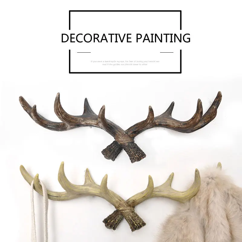 

Retro Antlers Hooks Wall Mounted Coat Key Hook Resin Hat Scarf Handbag Holder Hanger Porch Storage Racks Restaurant Decor Crafts