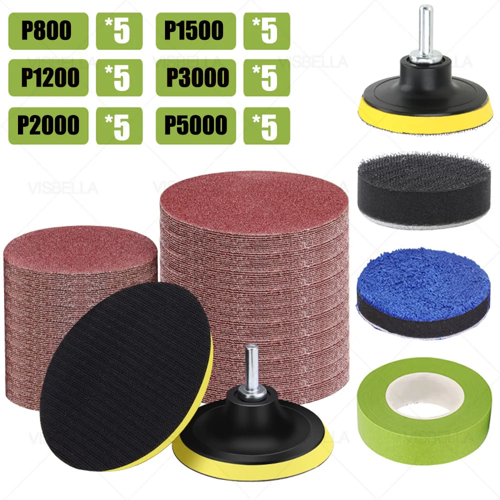 3inch 75mm Sandpaper Discs Buffer Polishing Pad Sanding Paper Kits For