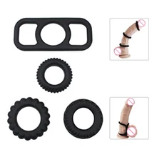 4 PCS Male Silicone Penis Ring Delayed Ejaculation Erection Chastity Cage Cock Ring Adult Products Sex Toys For Men Masturbators