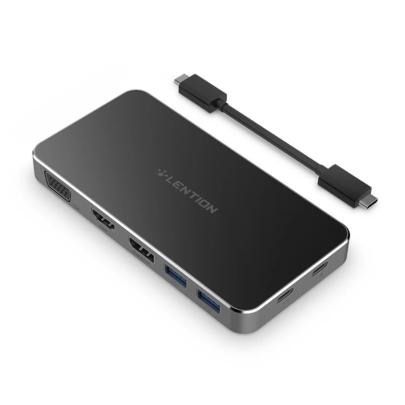 

Lention USB-C Portable 1080P Docking Station with 2 USB 3.0, HDMI + DisplayPort + VGA Output, Type C Data + Charging Adapter