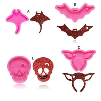

DIY Halloween Bat Skull Keychain Silicone Mold with Hole Peace Mark Resin Mold F3MF