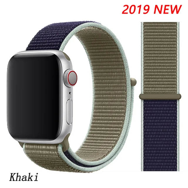 Khaki Ремешок для наручных часов Apple Watch Series 5/4/3/2/1 38 мм 42 мм мягкий нейлон дышащий сменный ремешок Спортивные петли для наручных часов iwatch серии 40 мм 44 мм - Цвет ремешка: Khaki