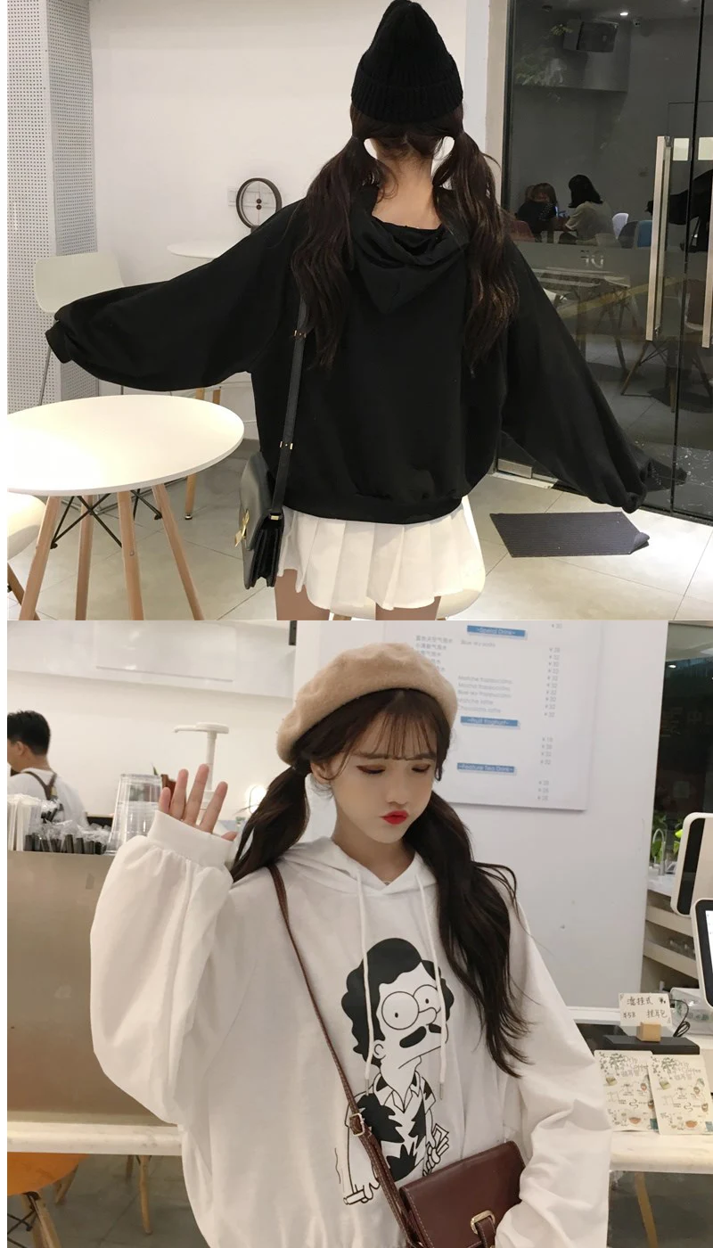 Женские толстовки на осень и зиму в Корейском стиле Ulzzang Harajuku, флисовая толстовка с длинными рукавами, худи для девочек, топы с капюшоном
