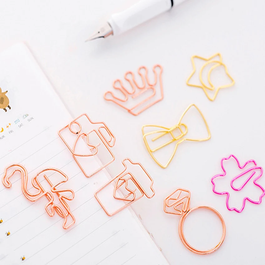 

100pcs/lot Kawaii Rose Gold Paper Clips Bookmark Metal Small Office Study Binder Clips School Office Supply