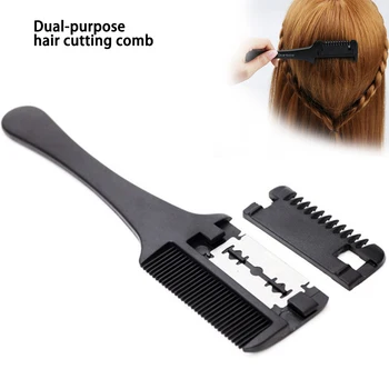 

Brainbow 1pc Hair Cutting Comb Black Handle Hair Brushes with Razor Blades Cutting Thinning Trimmin Hair Salon DIY Styling Tools