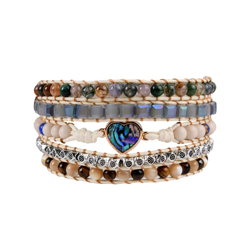 Wrap Bracelet for Women Mixed Natural Stones Heart Shape Charm 5 Strands Bracelets Handmade Boho Jewelery | Украшения и